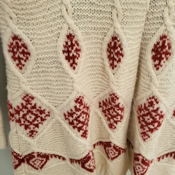 Anthropologie Sparrow Lantern Mile Sweater Long Cardigan Patteren Rare Red Small - Picture 8 of 13